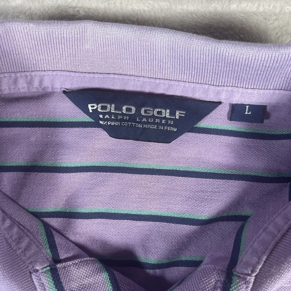 Polo Golf Ralph Lauren Shirt Men's Large Purple Striped Pima Soft Touch‎ Polo
